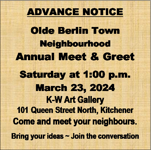 Olde Berlin Town Annual Meeting @ Kitchener-Waterloo Art Gallery | Kitchener | Ontario | Canada